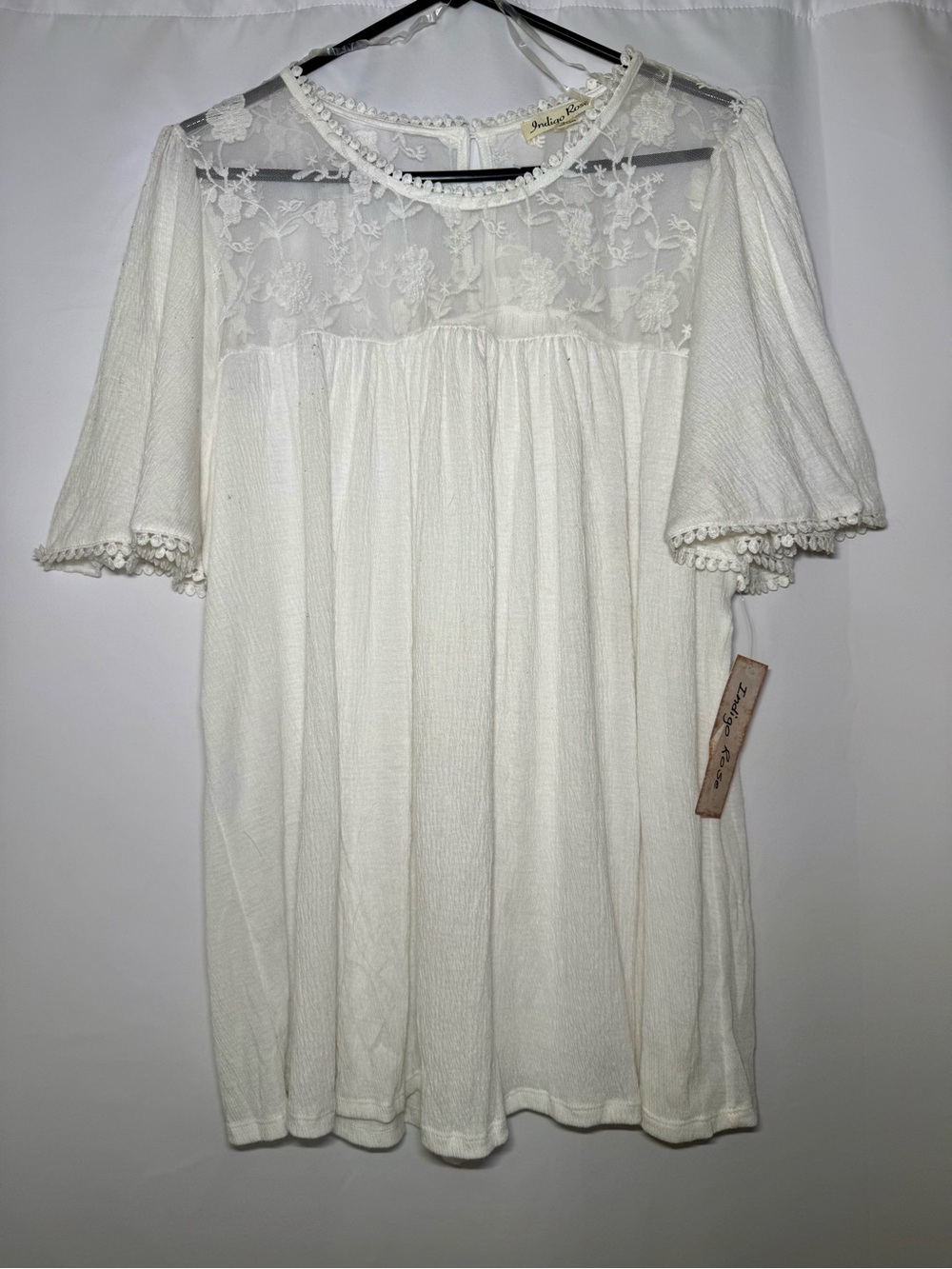 Indigo Rose Ivory Lace Boho Babydoll Top 3X Boutique Tag Attached